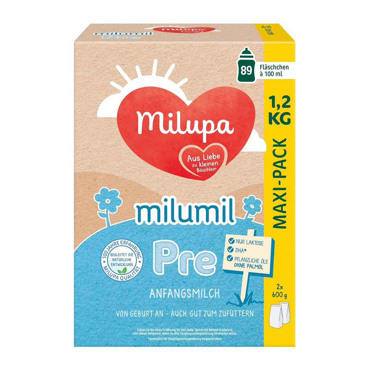 Milupa Milumil Pre, Leche en polvo para bebés - Con nutrientes importantes y sin aceite de palma - 800 g Naty Shop 1,2 Kg Milumil Pre