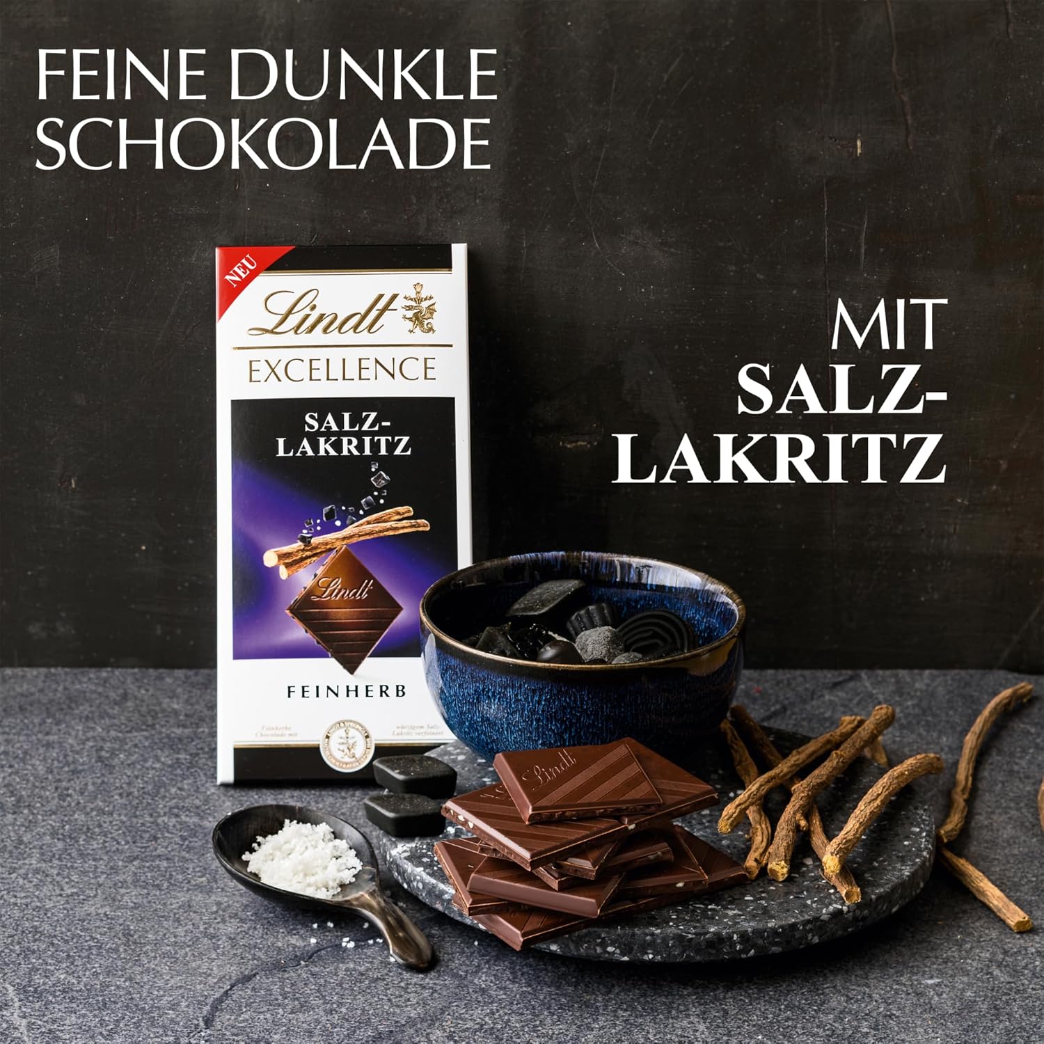 Lindt Excellence Sweet Salted Wood - Barra de chocolate negro 100g - Sabor intenso a cacao