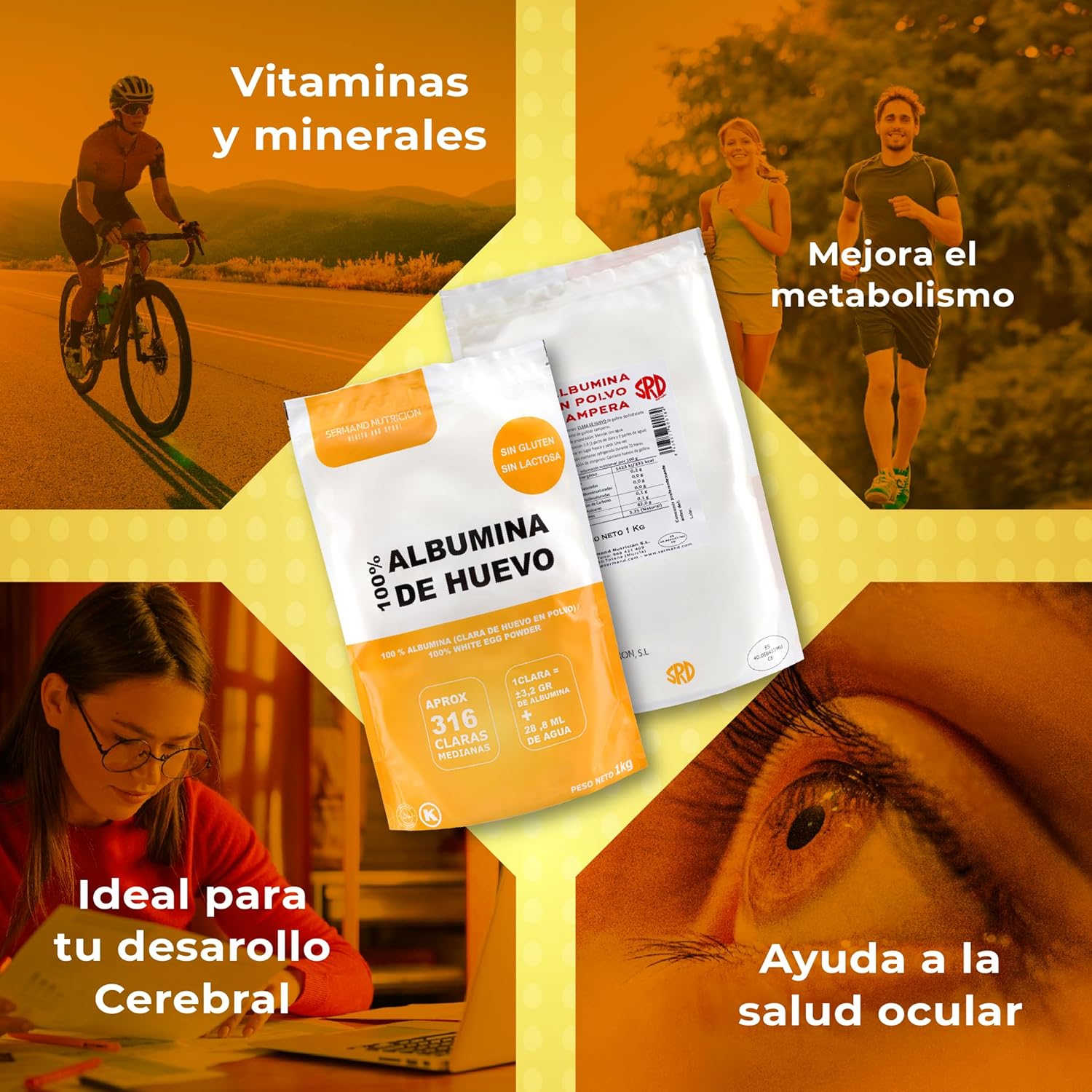 Sermand Nutrition Albúmina de Huevo 100% Polvo Sin Gluten Sin Lactosa