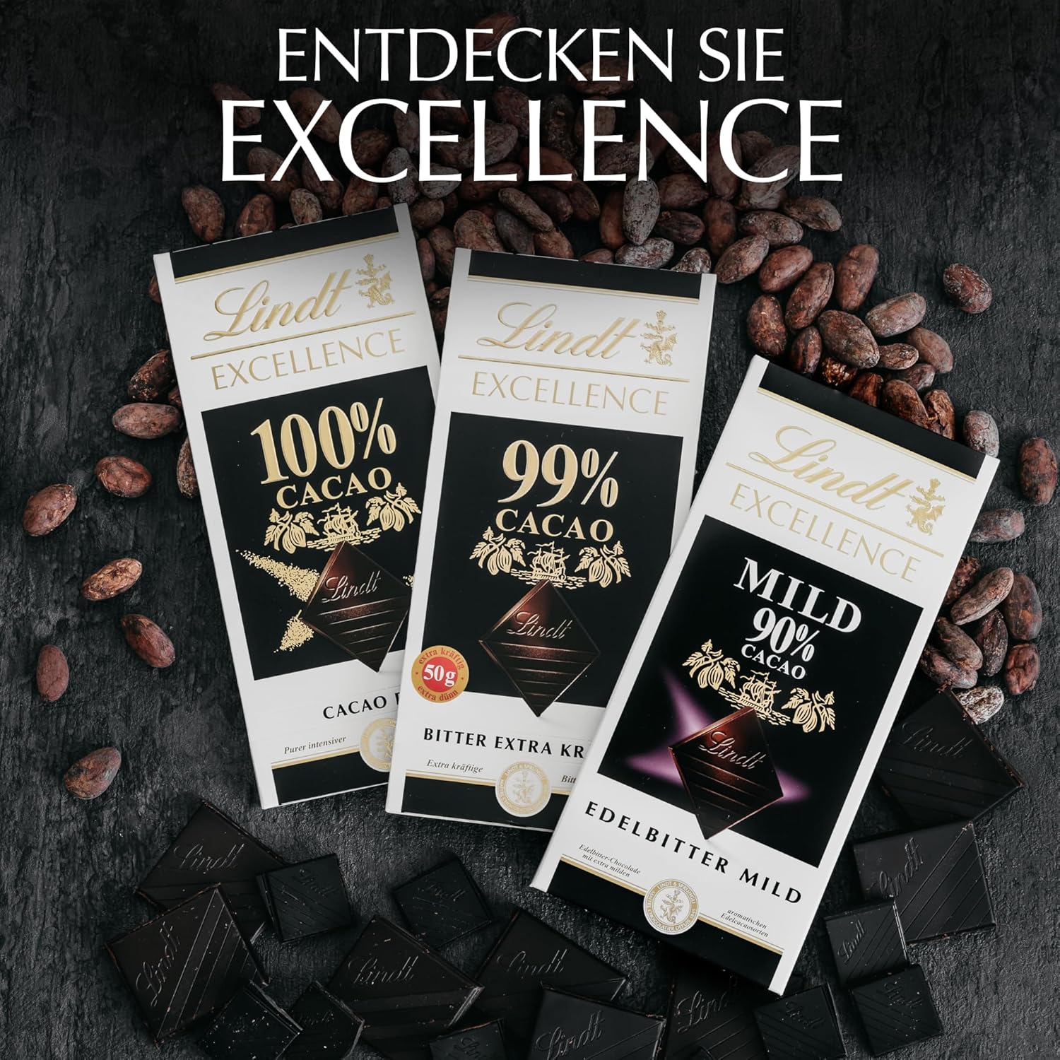 Lindt EXCELLENCE 99% Barra de chocolate negro - Sabor intenso a cacao 50g Vegan Premium