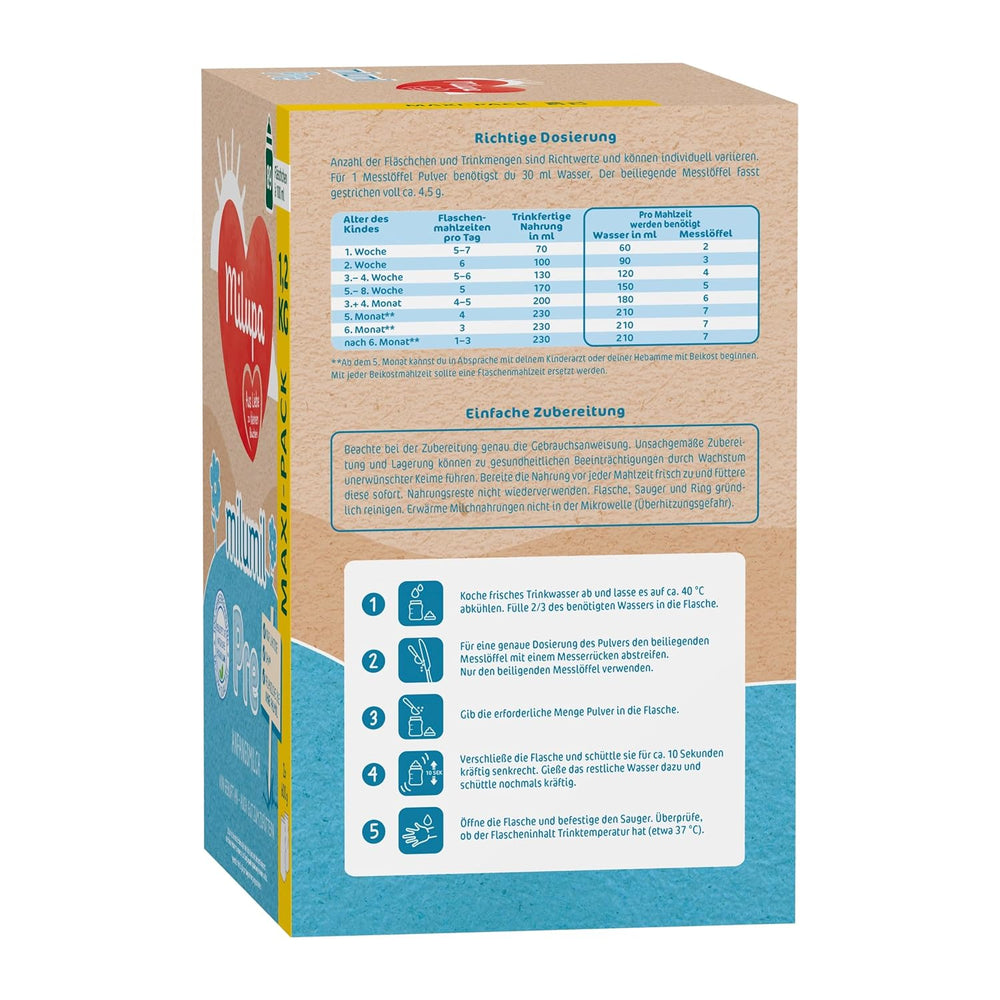 Milupa Milumil Pre, Leche en polvo para bebés - Con nutrientes importantes y sin aceite de palma - 800 g Naty Shop