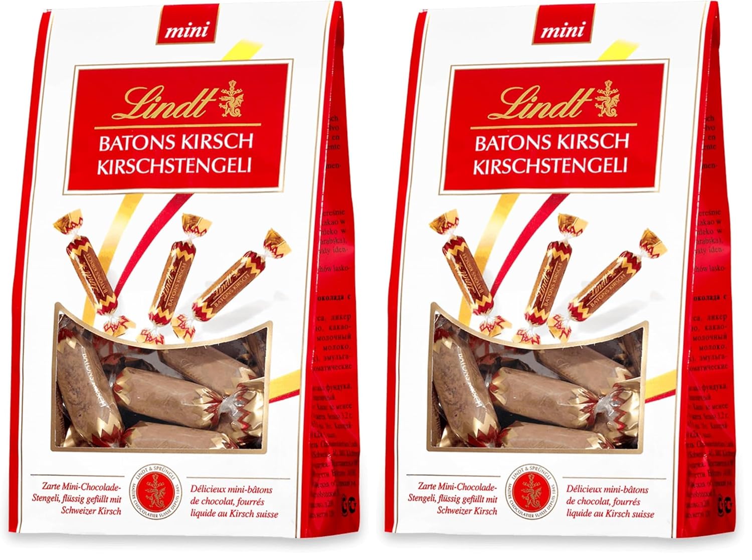 Lindt Cherry Mini Stick - Palitos de chocolate con licor de cereza suiza Delicioso regalo con alcohol