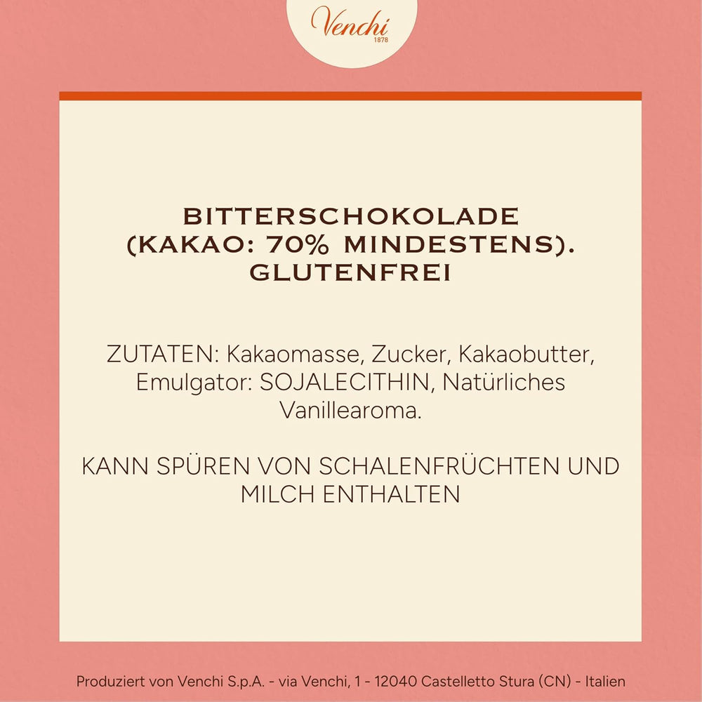 Venchi - Chocolate negro 70%, 78 g - Con mezclas de cacao seleccionadas - Sin gluten - Vegano