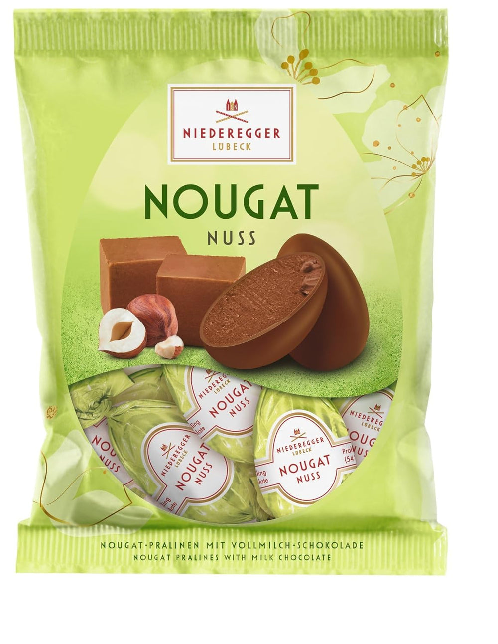 Niederegger | Huevos de turrón | 1 x 87 g | Huevos De Avellana Y Turrón Cubiertos De Chocolate Con Leche | Regalo de Pascua | huevos de pascua