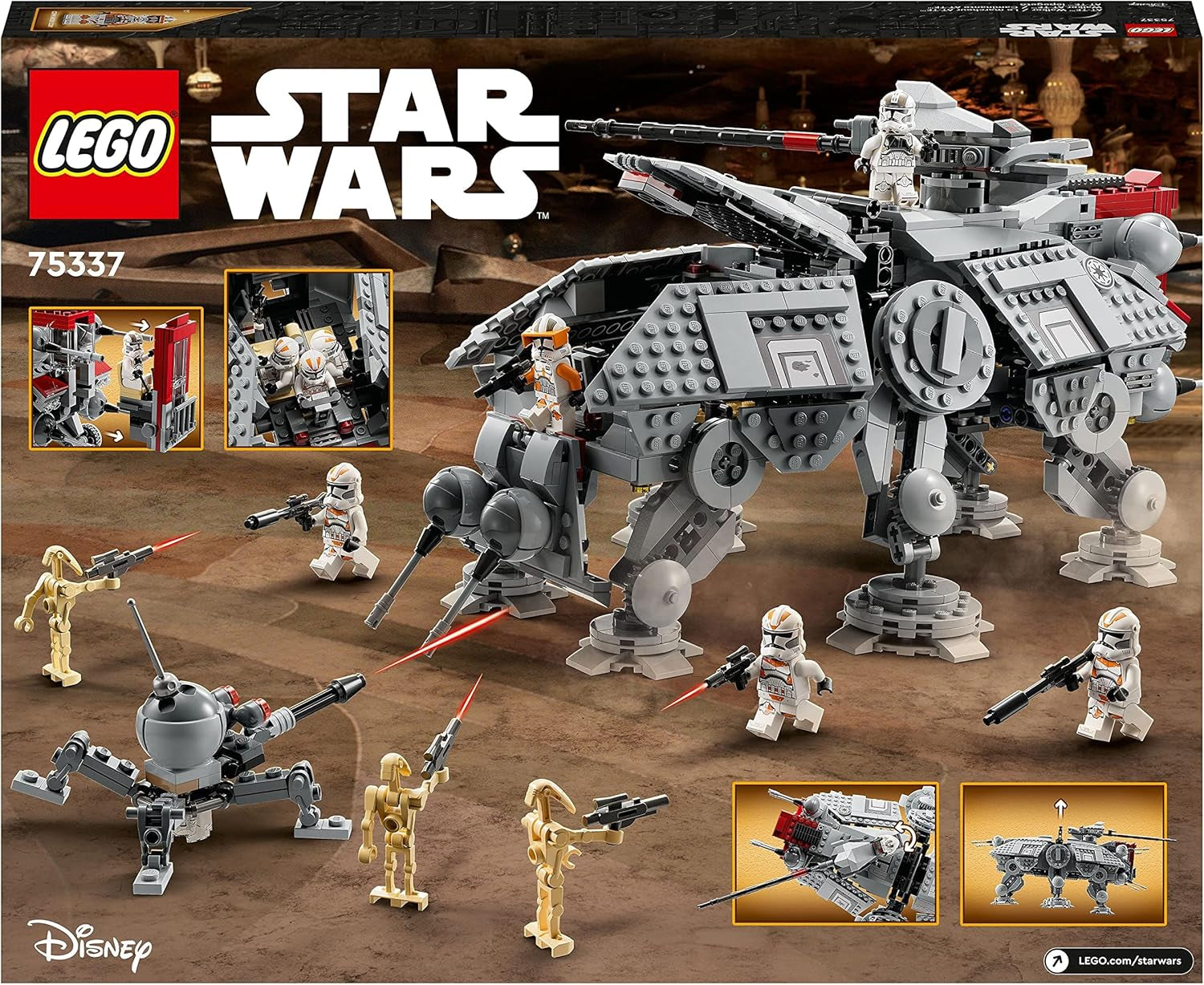 LEGO Star Wars Juego de minifiguras de modelo de juguete móvil At-Te Walker que incluye 3 soldados clon, droides de batalla y droide araña enano 75337 Juegos de construcción Besuche den LEGO-Store