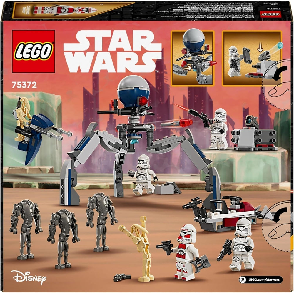 LEGO Star Wars 75372 Paquete de Batalla de Soldado Clon y Droide de Batalla, Incl. 4 minifiguras, 5 droides y una moto deslizadora con tirador - Juguete de construcción para niños y niñas a partir de 7 años Juegos de construcción Besuche den LEGO-Store