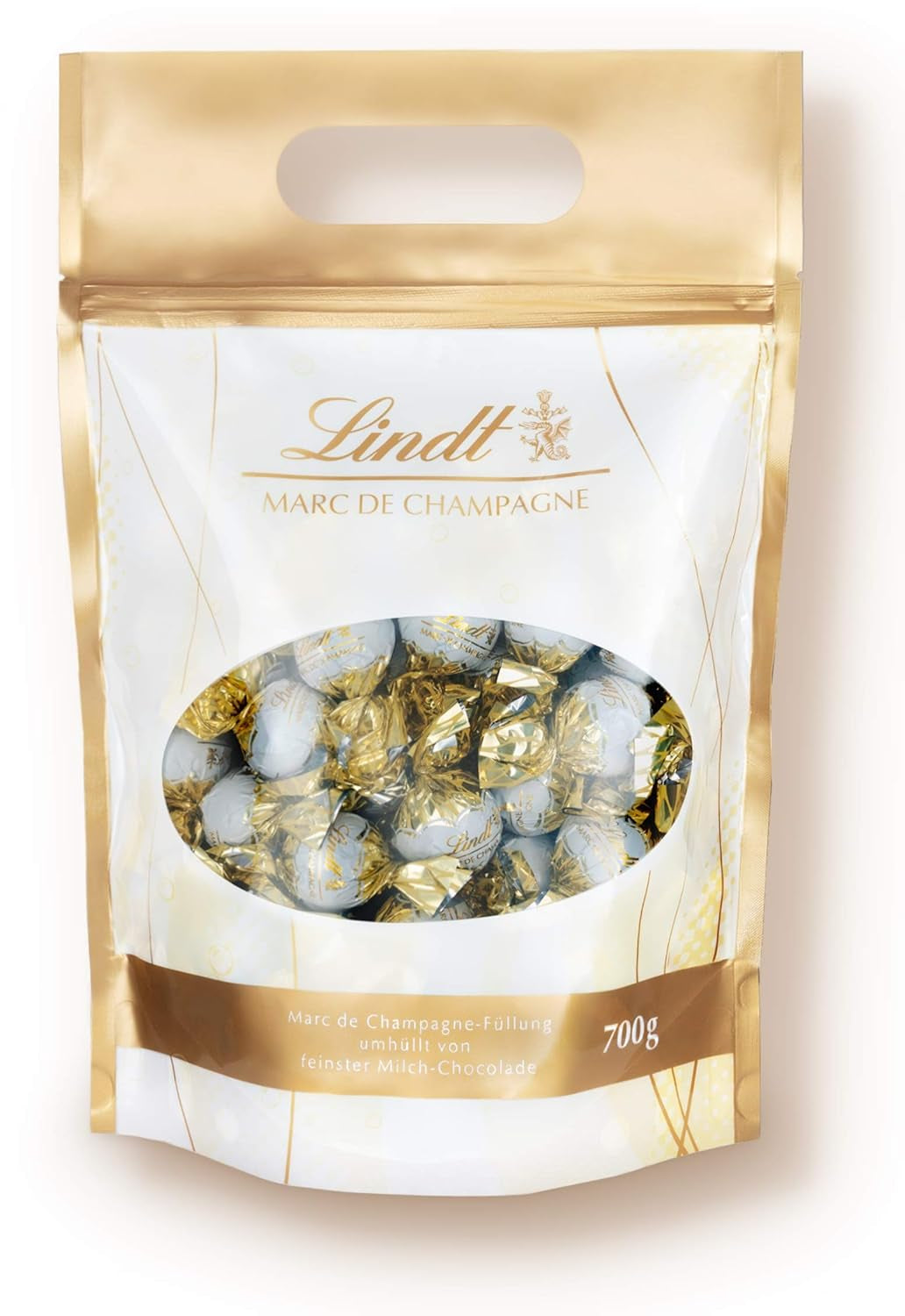 LINDOR bolitas de chocolate con caramelo salado | aprox. 80 bolas de chocolate con leche con relleno de caramelo salado | Paquete a granel y bolas de chocolate Marc de Champagne | 700 gramos