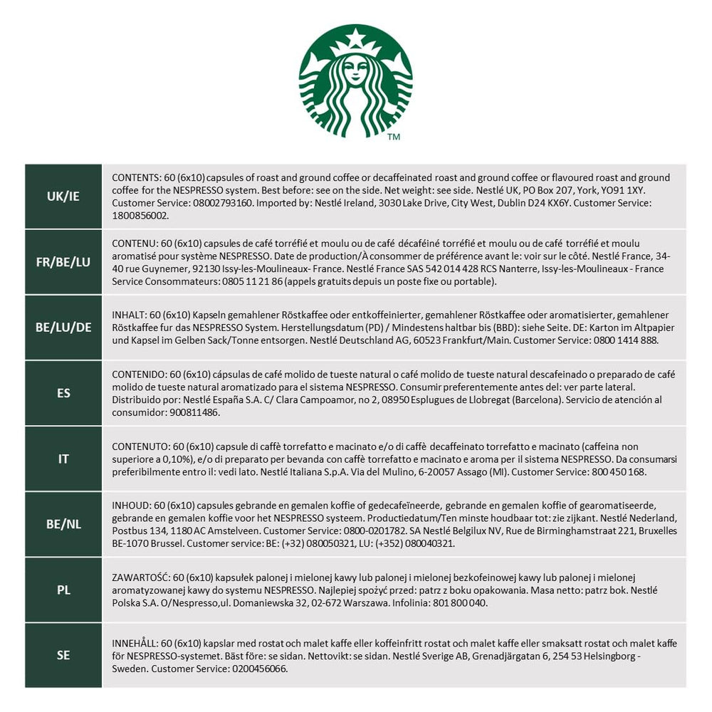 STARBUCKS by Nespresso, Helle Röstung, Vanille Aromatischen Kaffeekapseln 6 x 10 (60 Kapseln)