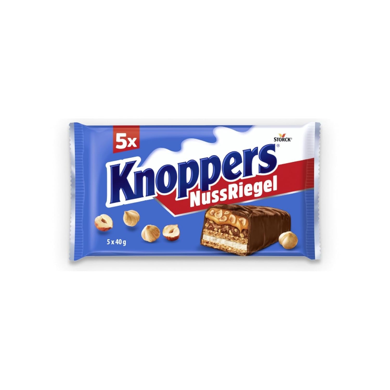 Knoppers Peanut Bar – 1 x 200g (5 barras) – Barra de chocolate con leche con crema de maní, maní salado picado, caramelo y chocolate con leche