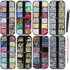 8 Boxen Nail Art Strass Kit - Nail Art Gemischt Strass Set, Nagel Kunst Strasssteine Gems Perlen Edelsteine Bunt Pferdeaugen Strass Für Nageldesign Zubehör Mit 1 Pinzetten Und 1 Strass Picker Für DIY