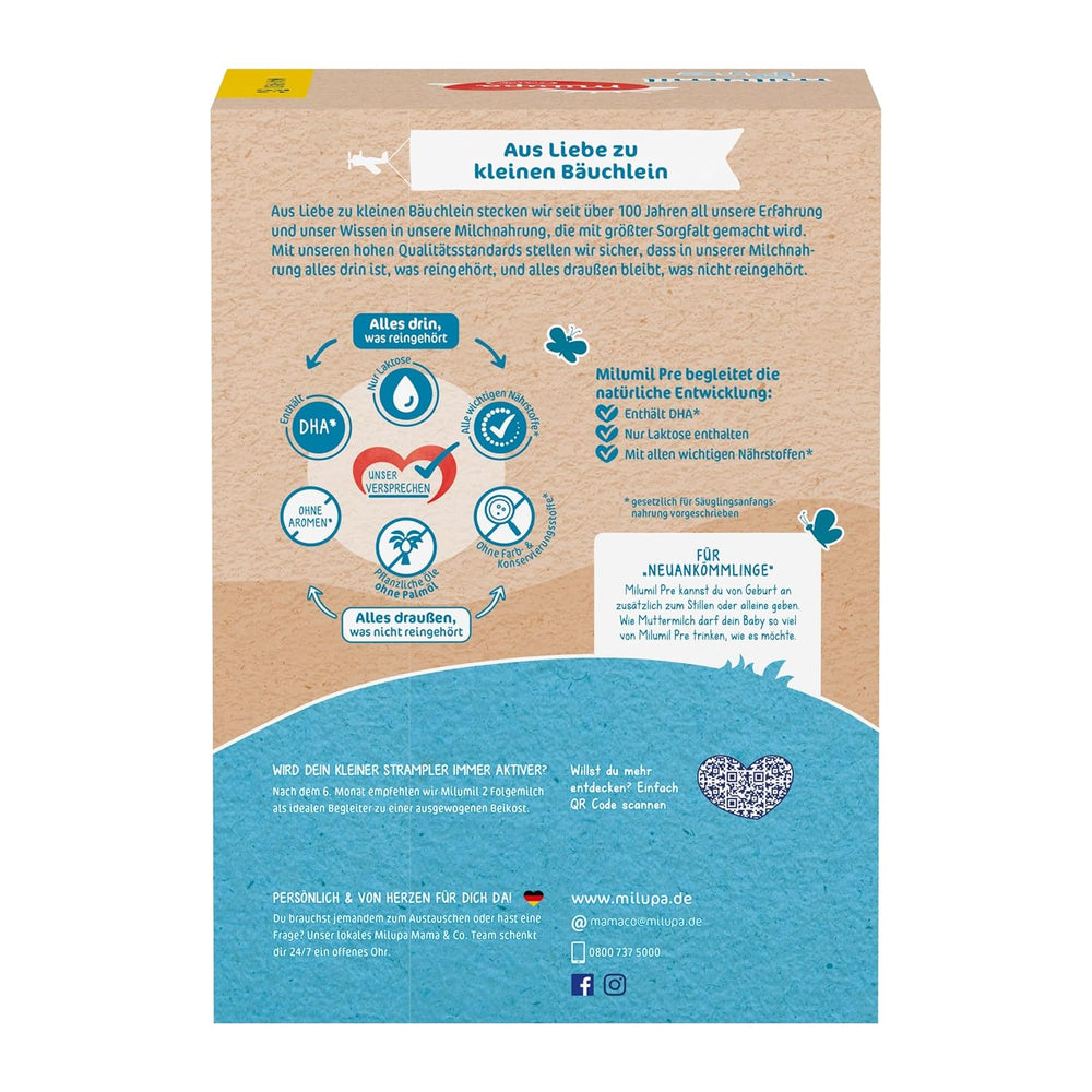 Milupa Milumil Pre, Leche en polvo para bebés - Con nutrientes importantes y sin aceite de palma - 800 g Naty Shop