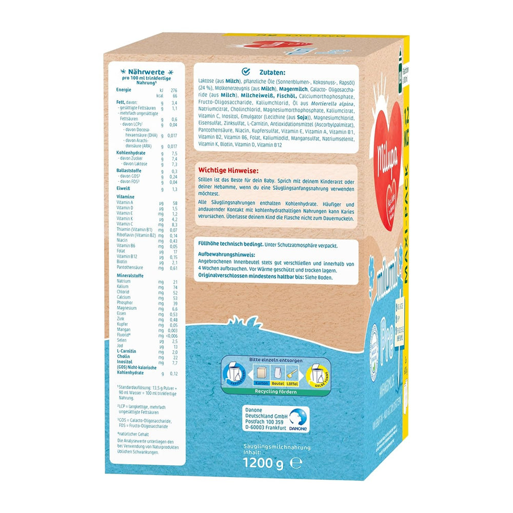 Milupa Milumil Pre, Leche en polvo para bebés - Con nutrientes importantes y sin aceite de palma - 800 g Naty Shop
