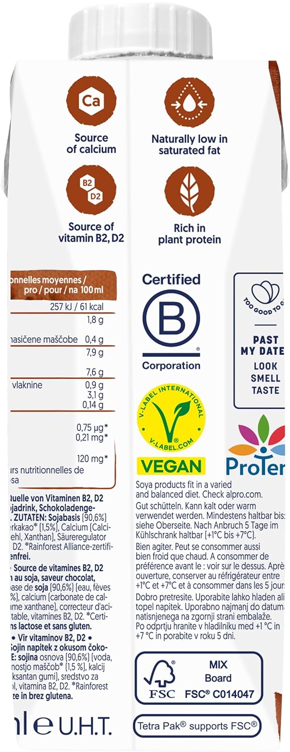 Bebida de soja con chocolate Alpro: vegana, sin lactosa y sin gluten