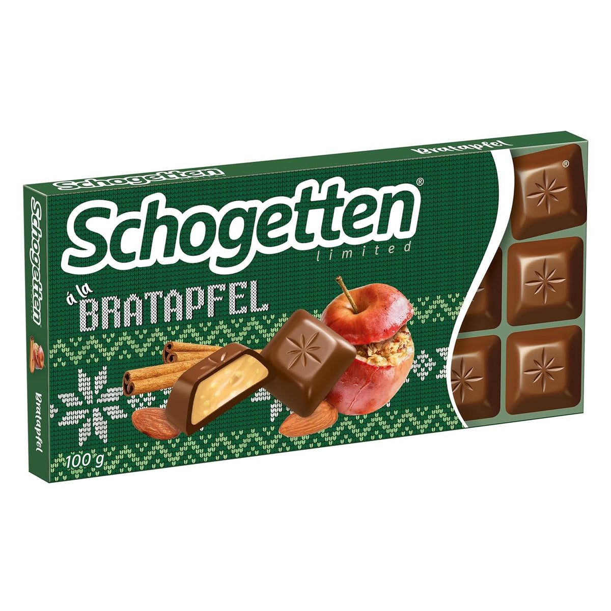 Schogetten Edición de invierno con manzanas maduras I Barra de chocolate 100g I con chocolate con leche y en cómodos trozos individuales