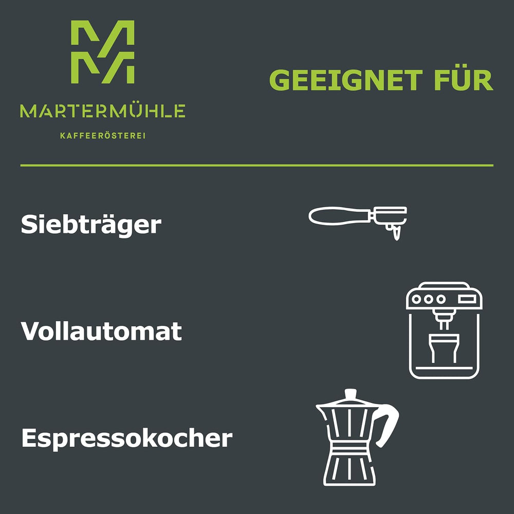 Martermühle Mexiko Bio Espressobohnen entkoffeiniert 1kg mittelkräftig I Arabica I Aromen: Nougat, Zartbitterschokolade I Ganze Bio Espresso-Bohnen schonend geröstet, säurearm
