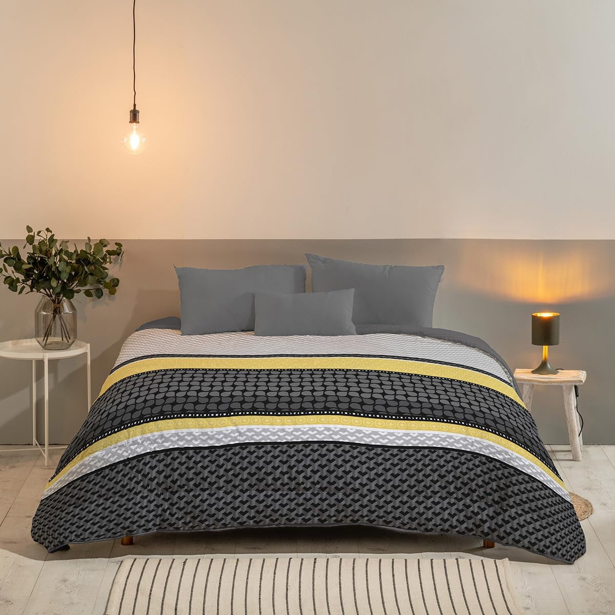 Bleu Câlin edredón reversible bicolor para 2 personas, microfibra, burdeos/pimienta, 220X240 cm Edredones y edredones Naty Shop Gris/grafito/ámbar 220X240 Cm