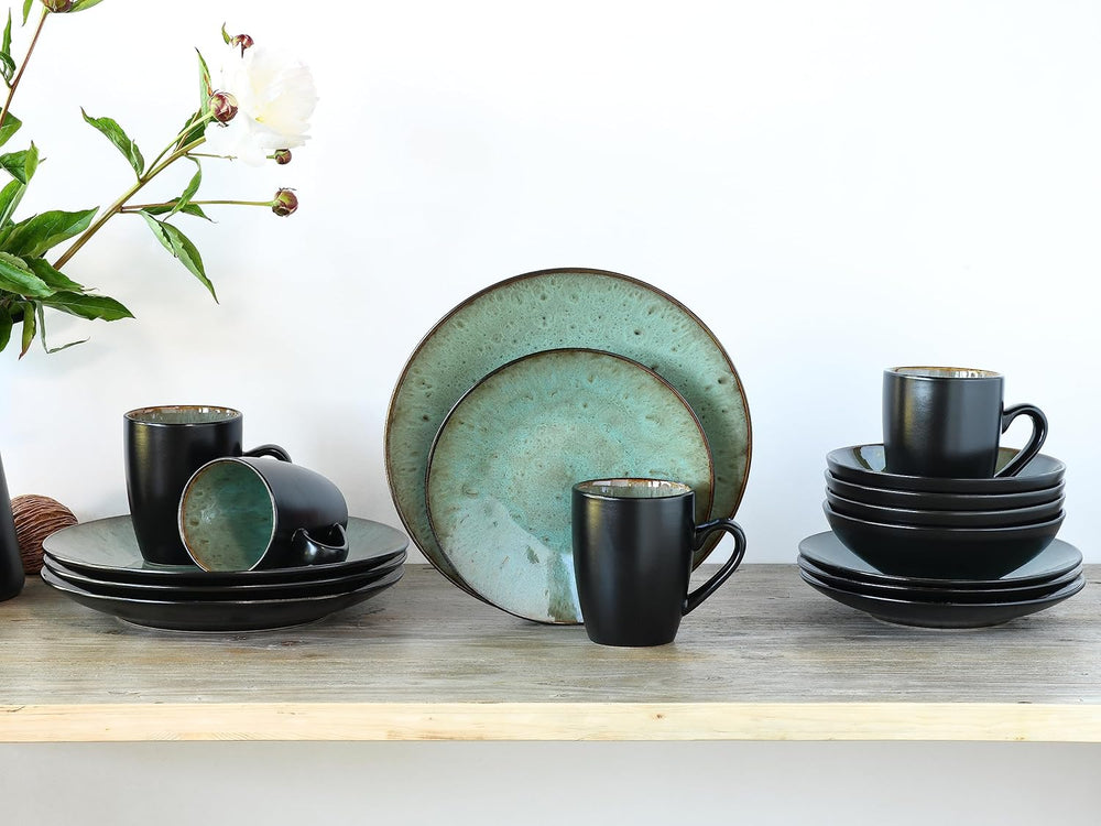 CreaTable, 23631, seria Jawa - glazură reactivă, set de veselă cu 16 piese, serviciu combinat din gresie, potrivit pentru mașina de spălat vase și cuptorul cu microunde, producție de calitate