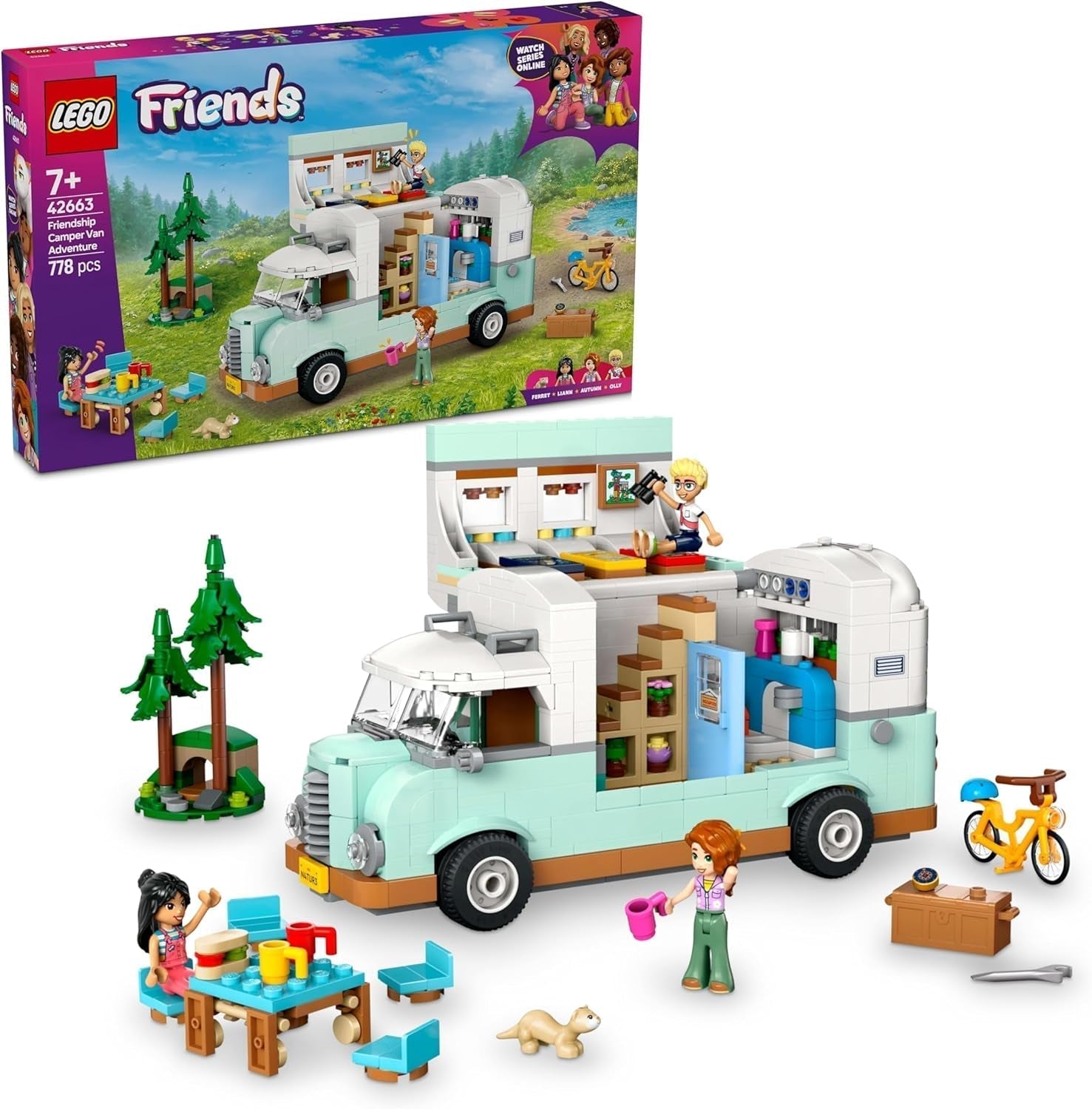 LEGO Friends Caravana, juego de construcción de rol con caravana de juguete, regalo para niñas a partir de 7 años, juego creativo con 3 minifiguras y figura del animal hurón 42663 Juegos de construcción Besuche den LEGO-Store Default Title