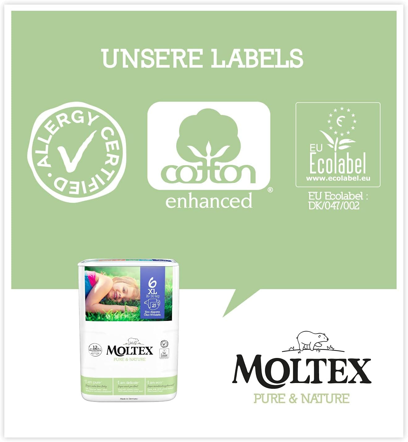 Pure & Nature Pañales Orgánicos Talla 6 XL (17-28kg) Mensual Caja 84 Pañales Orgánicos