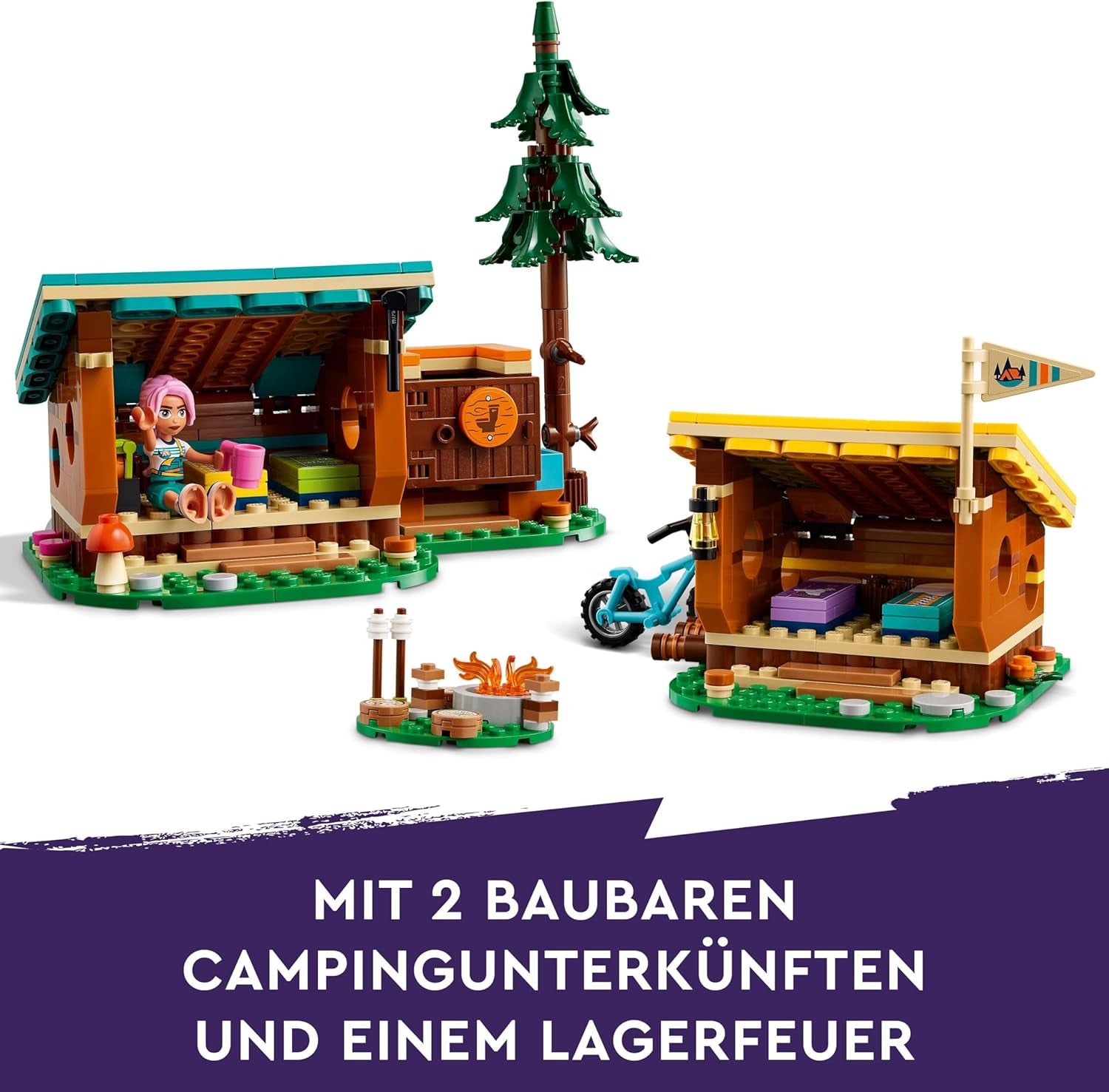 LEGO Friends Cabañas Acogedoras en el Campamento de Aventuras, Juego de rol al aire libre, Juguete infantil para niñas y niños a partir de 7 años con 3 figuras y un zorro, Juguete para acampar 42624 Juegos de construcción Besuche den LEGO-Store