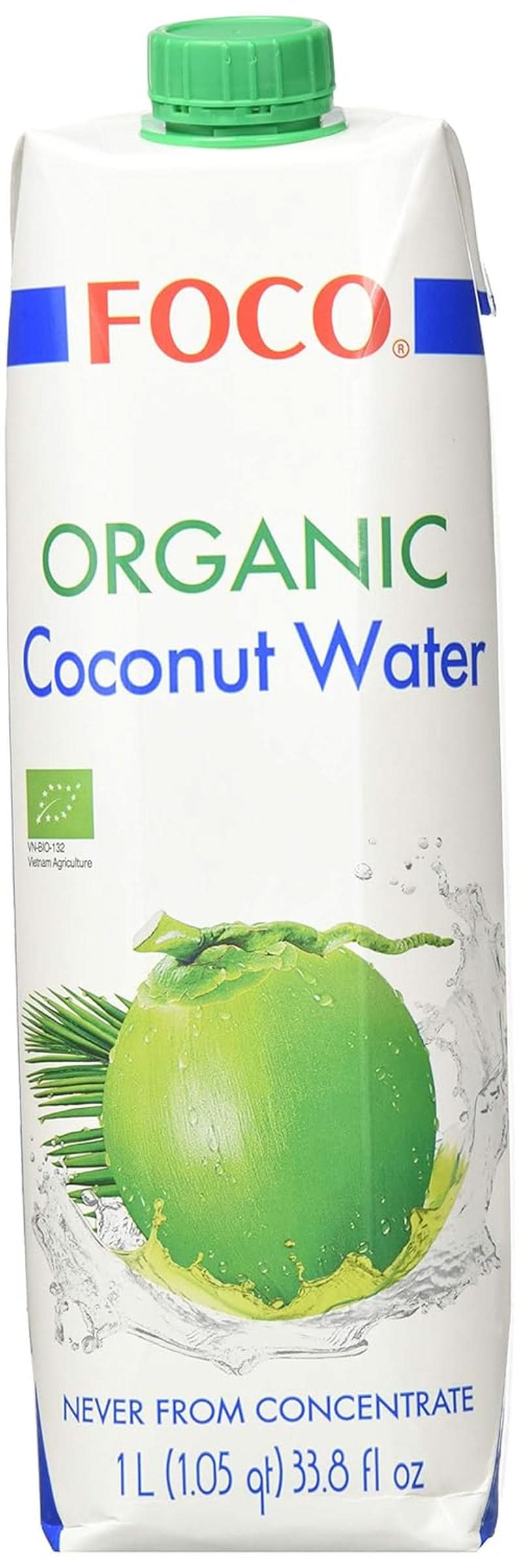 FOCO Agua de Coco Orgánica Bebida Deportiva Pura y Refrescante 100% Agua de Coco - 6 x 1 Litro Naty Shop 6 x 1 Litro Pura, Bio