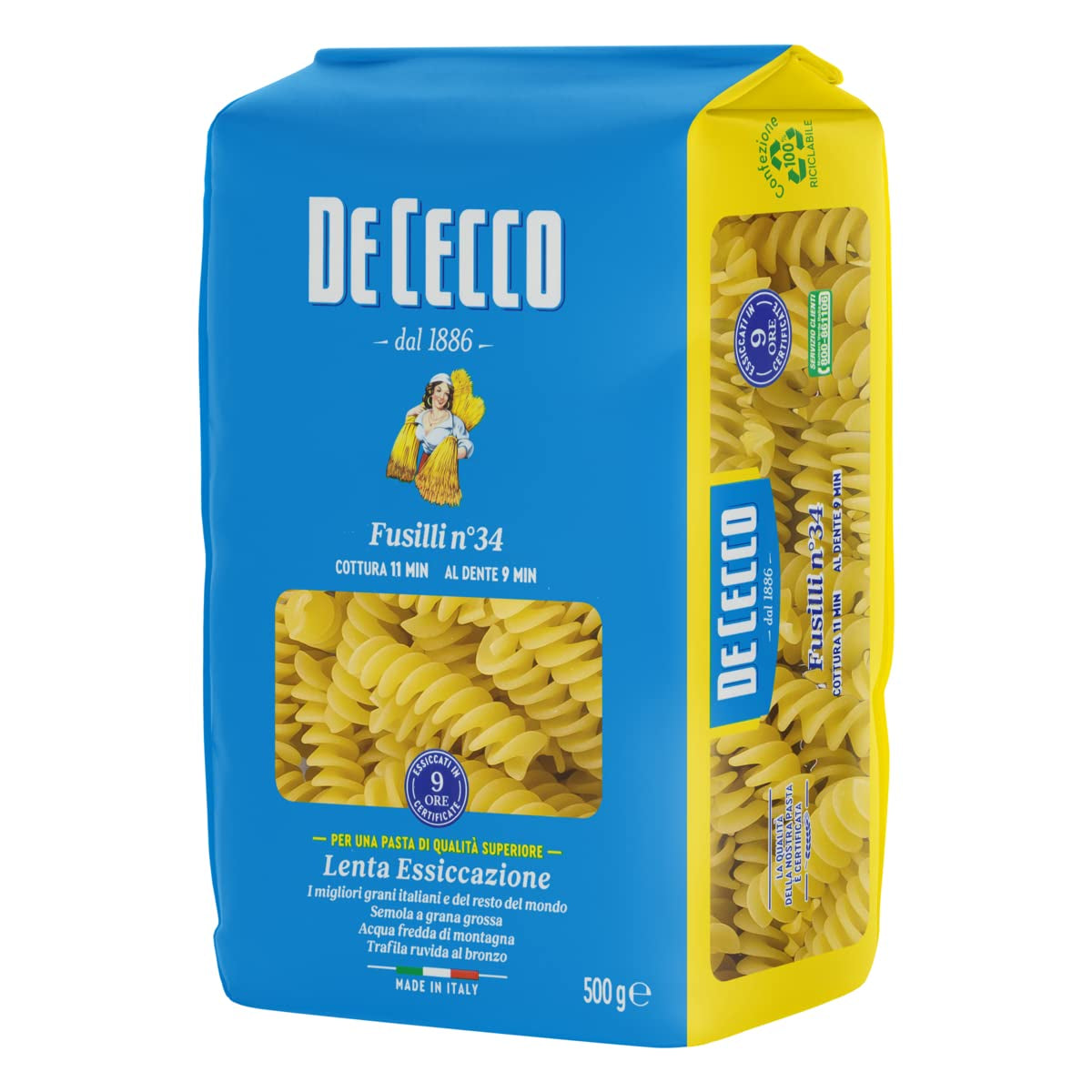 Fusilli 34, Pasta di gris di Grano duro, 500 g