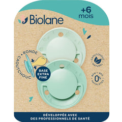 BIOLANE - Tetină rotundă - Suzetă extra subțire - 6+ luni - Verde bicolor - Tetină din cauciuc natural - Pentru dezvoltare orală - Moale și confortabilă
