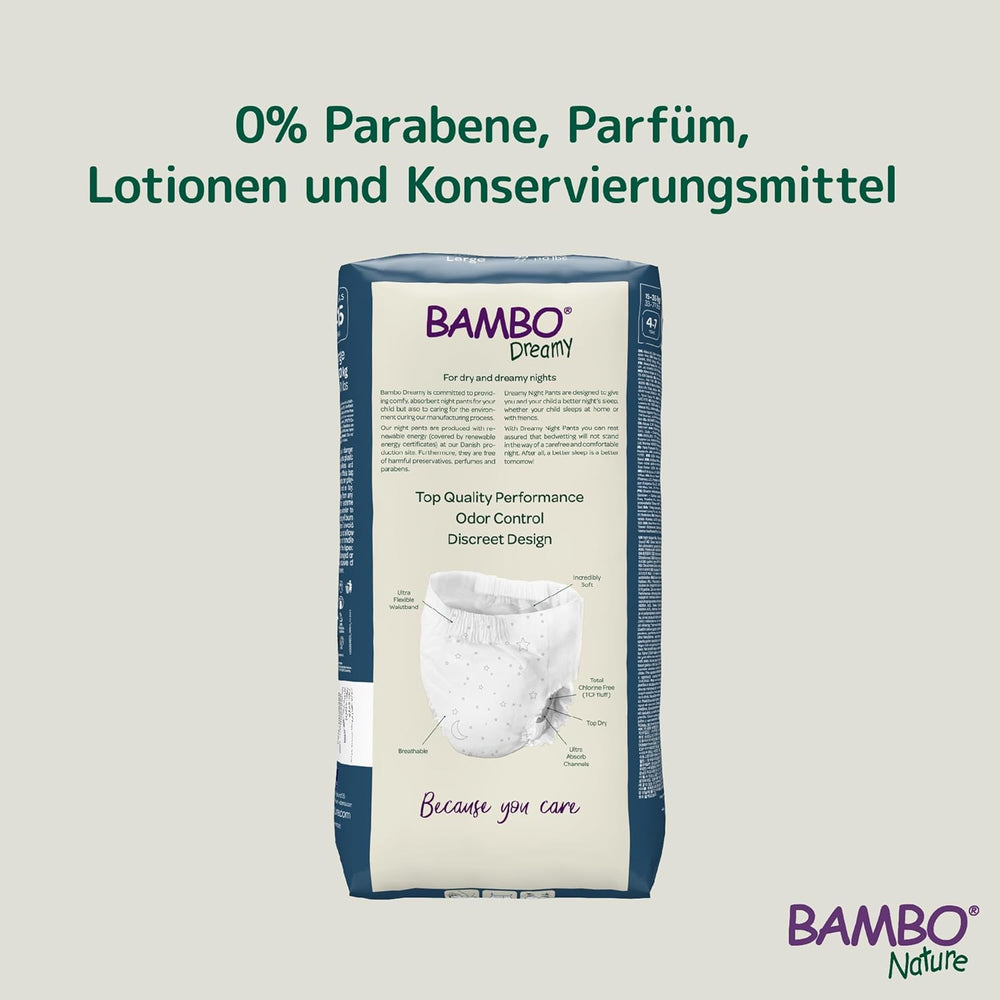 Pañales extraíbles nocturnos Bambo Dreamy, grandes (35-50 kg/77-110 lb), paquete de 10 | Pañales pull-up para niños | Ropa de dormir ultraabsorbente para mojar la cama