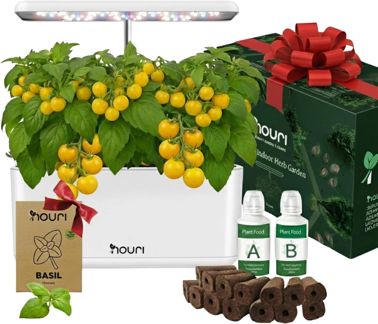 Nuevo 7 Puente + Albahaca reliquia | Jardín inteligente para cocineros caseros | Sistema de cultivo hidropónico | Luces de cultivo LED | Kit de jardinería de hierbas de interior para amantes de las plantas y jardineros, blanco