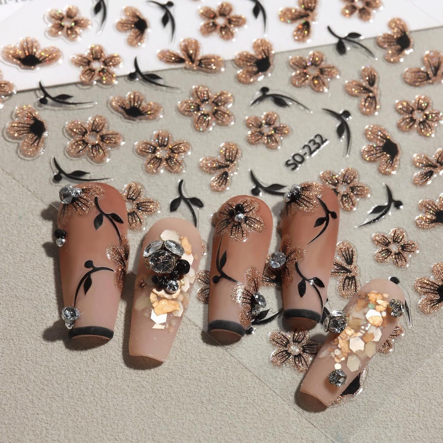 JMEOWIO 6 Blatt 3D Nagelsticker Blumen Nail Art Sticker Selbstklebend Nagelaufkleber 5D Stereoskopisch Frühling Sommer Blumen Dekoration Nageldesign Zubehör