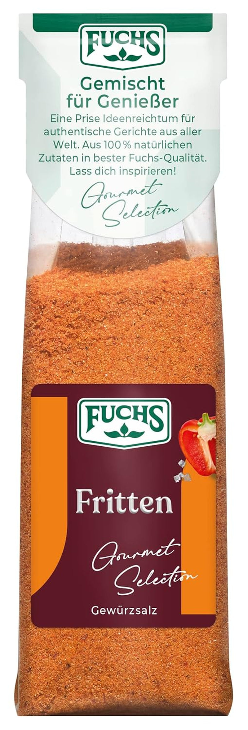 Fuchs Gourmet Selection Klassisch/Heimisch – Bratkartoffel Gewürzsalz, nachfüllbares Kartoffel Gewürz, Salz zum Würzen von Brat- & Ofenkartoffeln, Pommes Frites & Co, vegano, 70 g