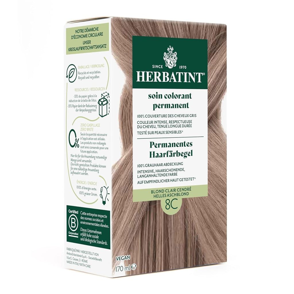 Gel pentru vopsirea permanentă a părului 6N blond închis - 170 ml I Fără amoniac, acoperire 100% a părului gri I Testat pe piele sensibilă, cu 8 extracte de plante Vopsea pentru par Naty Shop 8C Blond cenușiu deschis