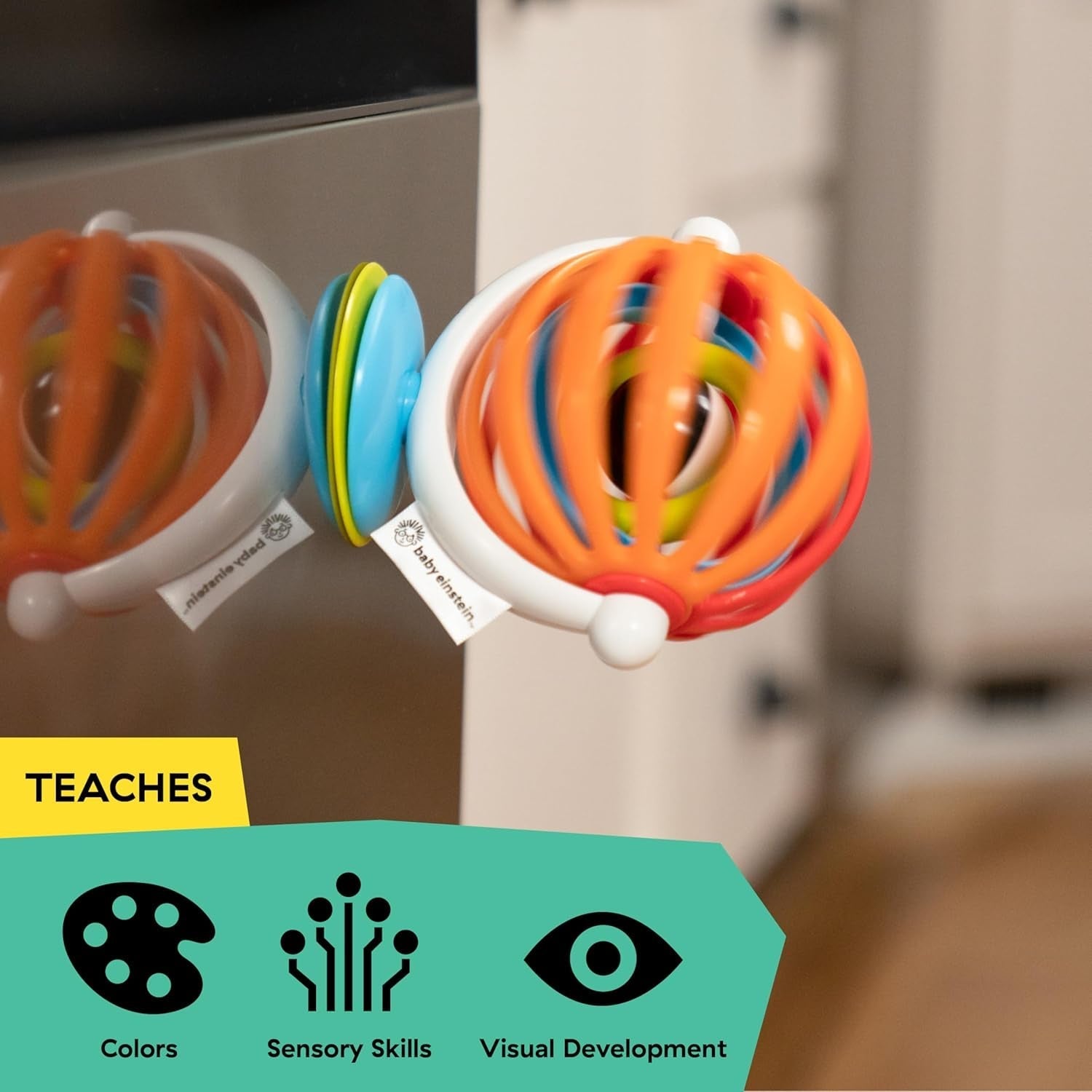 Baby Einstein, jucărie cu rotiță lipicioasă, perfectă pentru călătorii sau deplasări, bază absorbantă pentru fixarea pe suprafețe netede ,1 bucată (pachet de 1) Jucarii Bebe Naty Shop