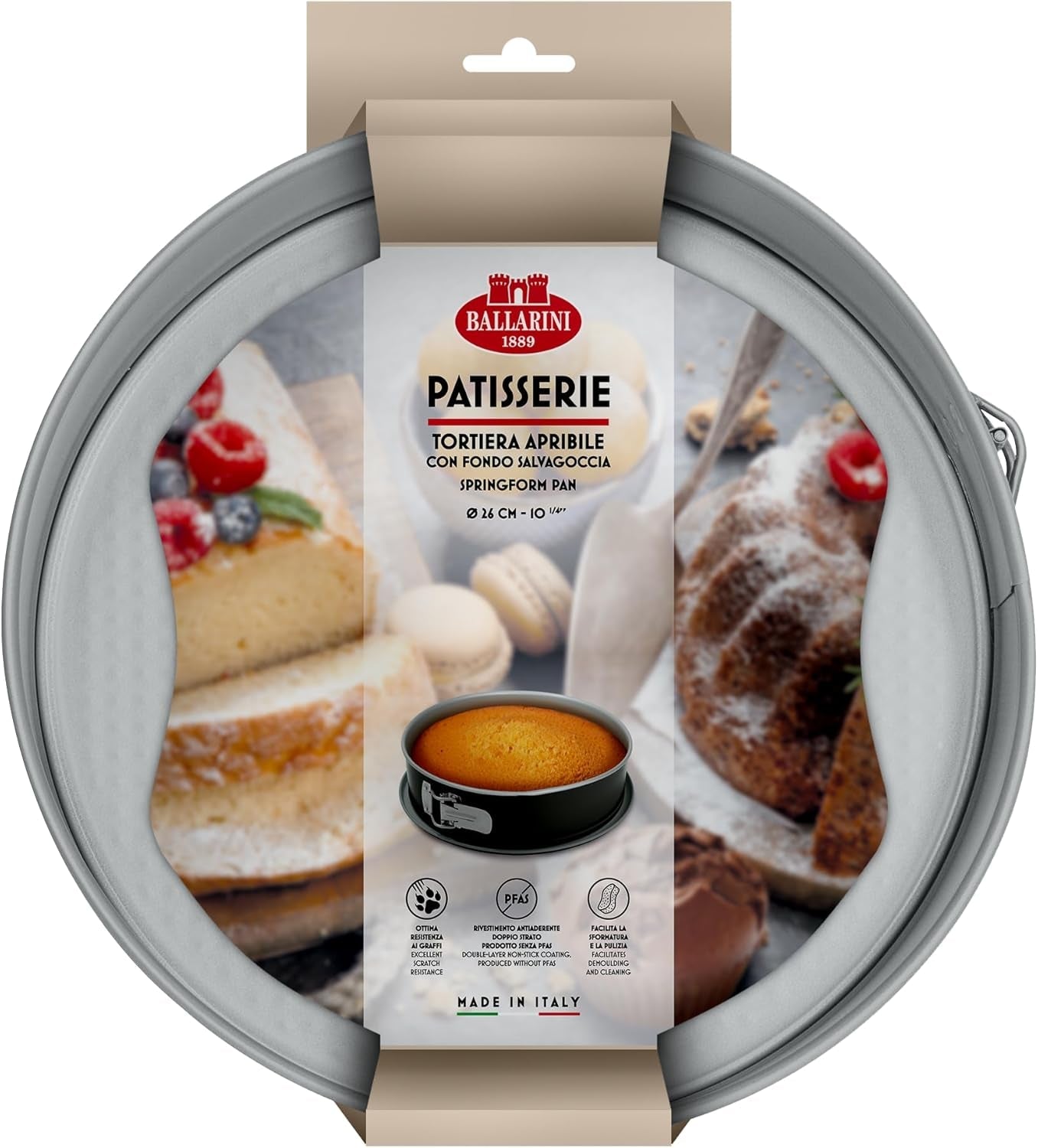 Ballarini, Molde para hornear, varios modelos Moldes y bandejas de horno Naty Shop Molde para tarta Spring Gris con fondo antigoteo 26 cm