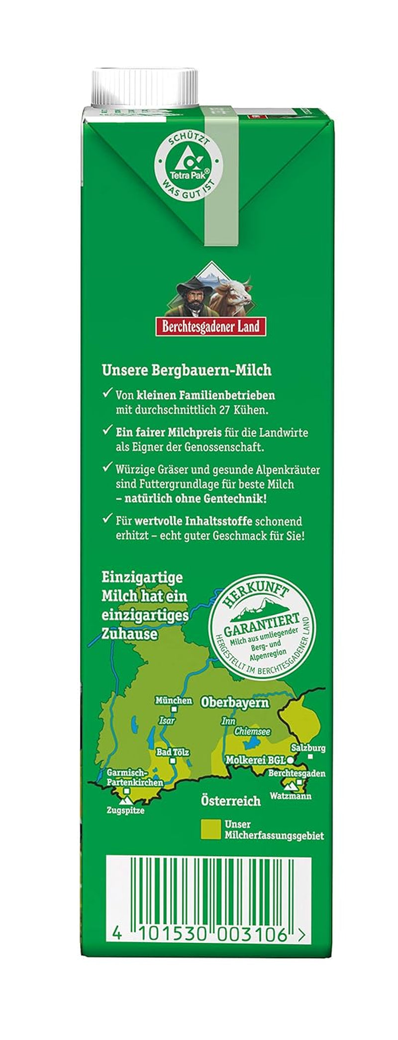 Berchtesgadener Land Haltbare Bergbauern-Milch, 1,5% Fett, paquete de 12 (12 x 1 l)