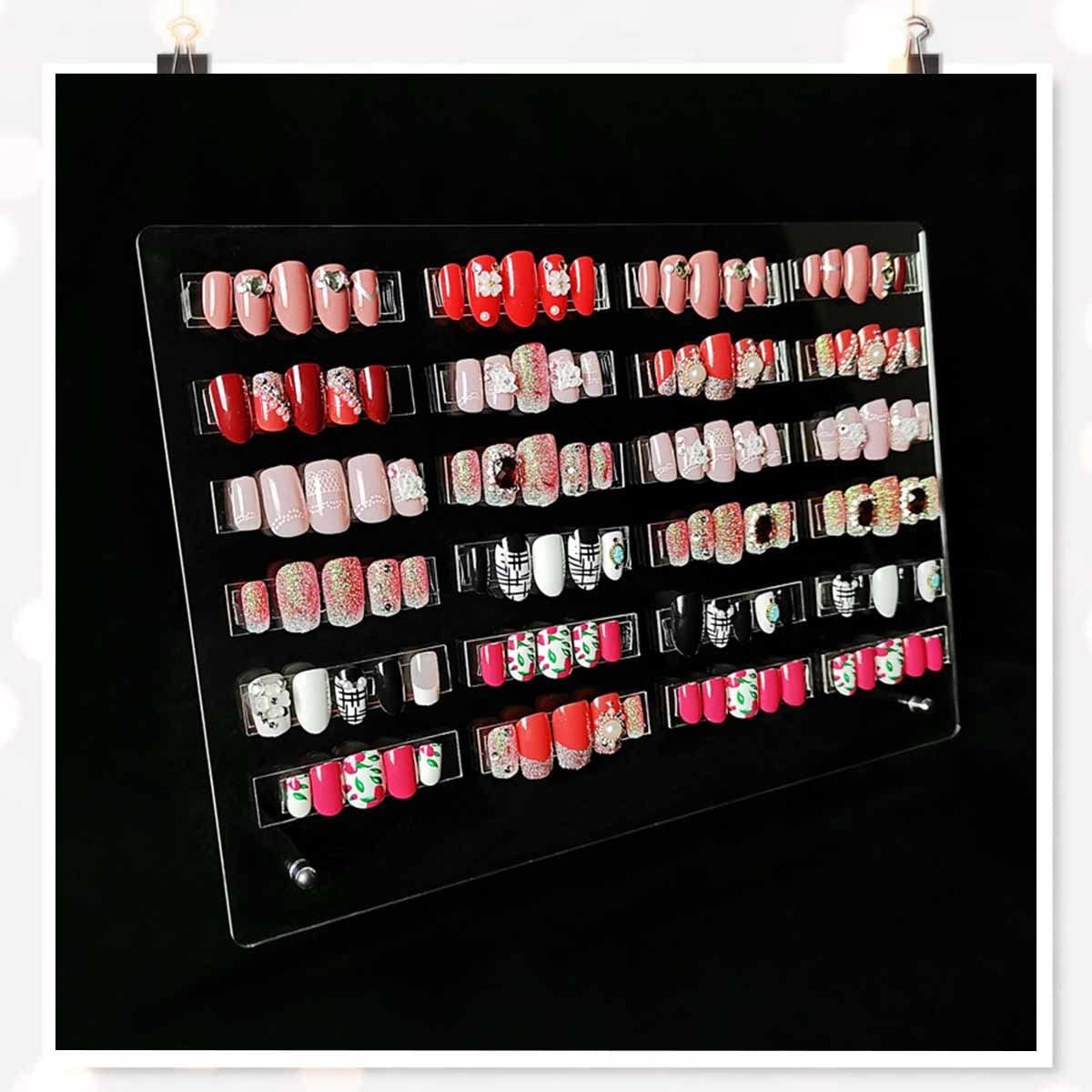 Panou din sticlă acrilică pentru prezentarea unghiilor cu benzi de afișare și nano-adeziv, expoziție de vârfuri de unghii, card transparent de culori pentru nail art, afișaj nail art, afișaj pentru exerciții de unghii (transparent)