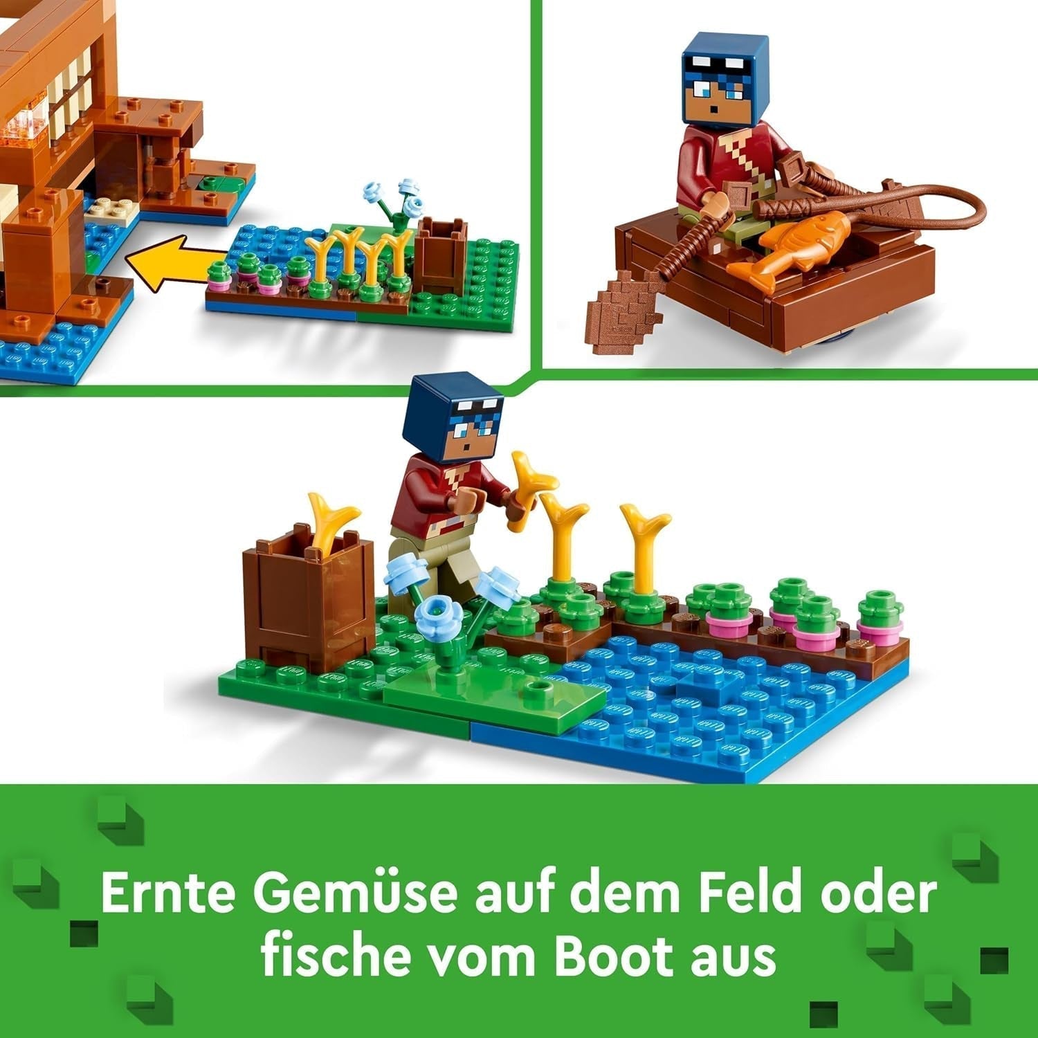 LEGO Minecraft La Casa de la Rana, casa de juguete con figuras que incluyen zombi, limo y hombre que se ahoga, además de accesorios como bote de juguete y banco de trabajo, regalo para niños y niñas a partir de 8 años 21256 Juegos de construcción Besuche den LEGO-Store