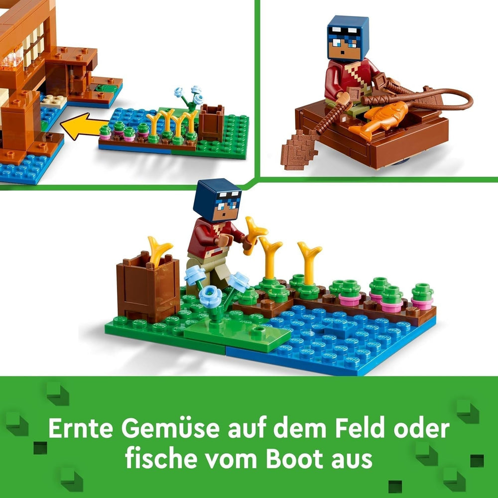 LEGO Minecraft La Casa de la Rana, casa de juguete con figuras que incluyen zombi, limo y hombre que se ahoga, además de accesorios como bote de juguete y banco de trabajo, regalo para niños y niñas a partir de 8 años 21256 Juegos de construcción Besuche den LEGO-Store