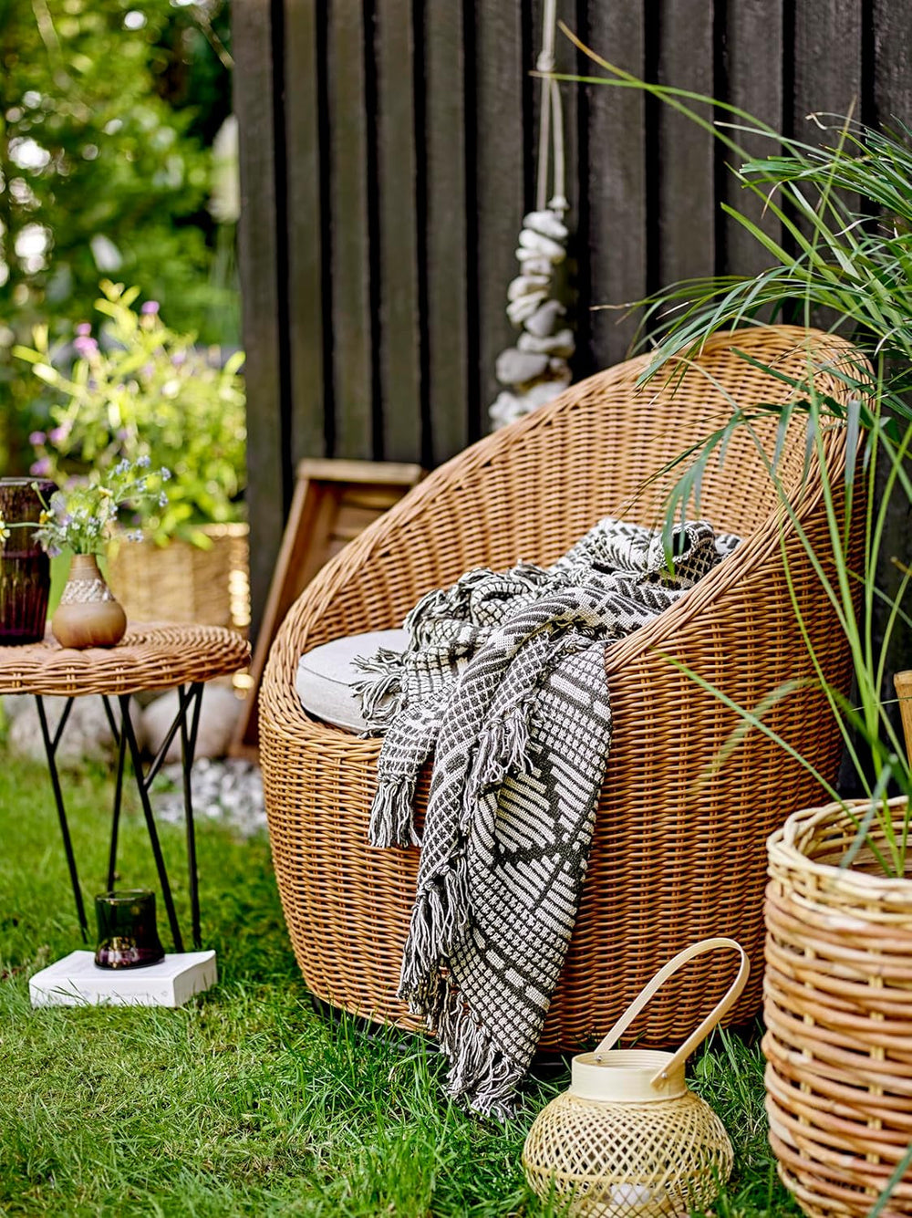 Bloomingville colcha negra, algodón, 160cm Bloomingville Beds and Blankets