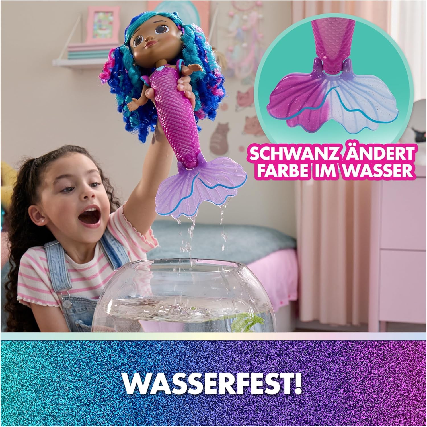 DREAMWORKS GABBY'S DOLLHOUSE – Sing & Shine Meerjungfrau Gabby, 35 cm große Puppe mit Licht- und Soundeffekten, spricht Deutsch, für Kinder ab 3 Jahren