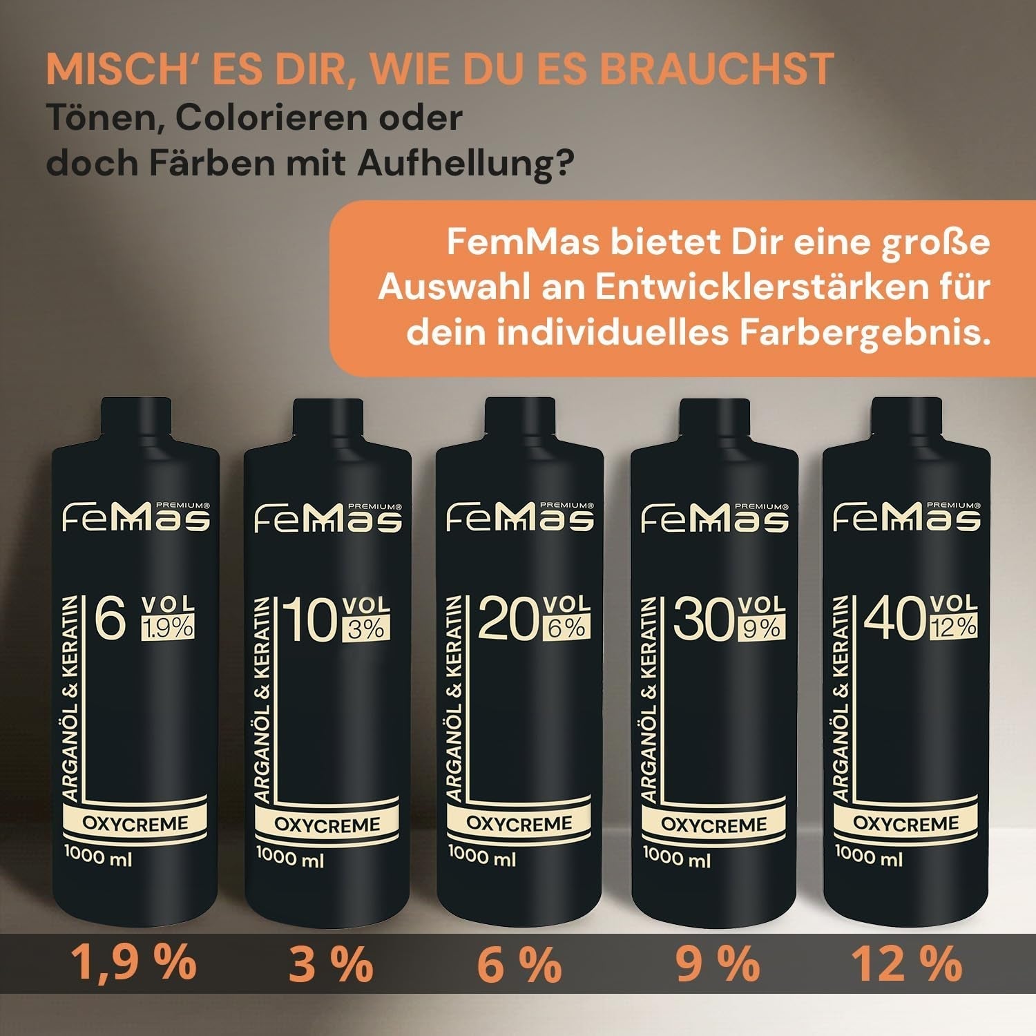 FemMas Oxycreme in 6% 1000 ml I Agent oxidant pentru colorarea și vopsirea părului I Aplicare ușoară și fixare optimă I Dezvoltator pentru rezultate uniforme în calitate de salon I Dezvoltator pentru colorarea părului Vopsea pentru par Naty Shop