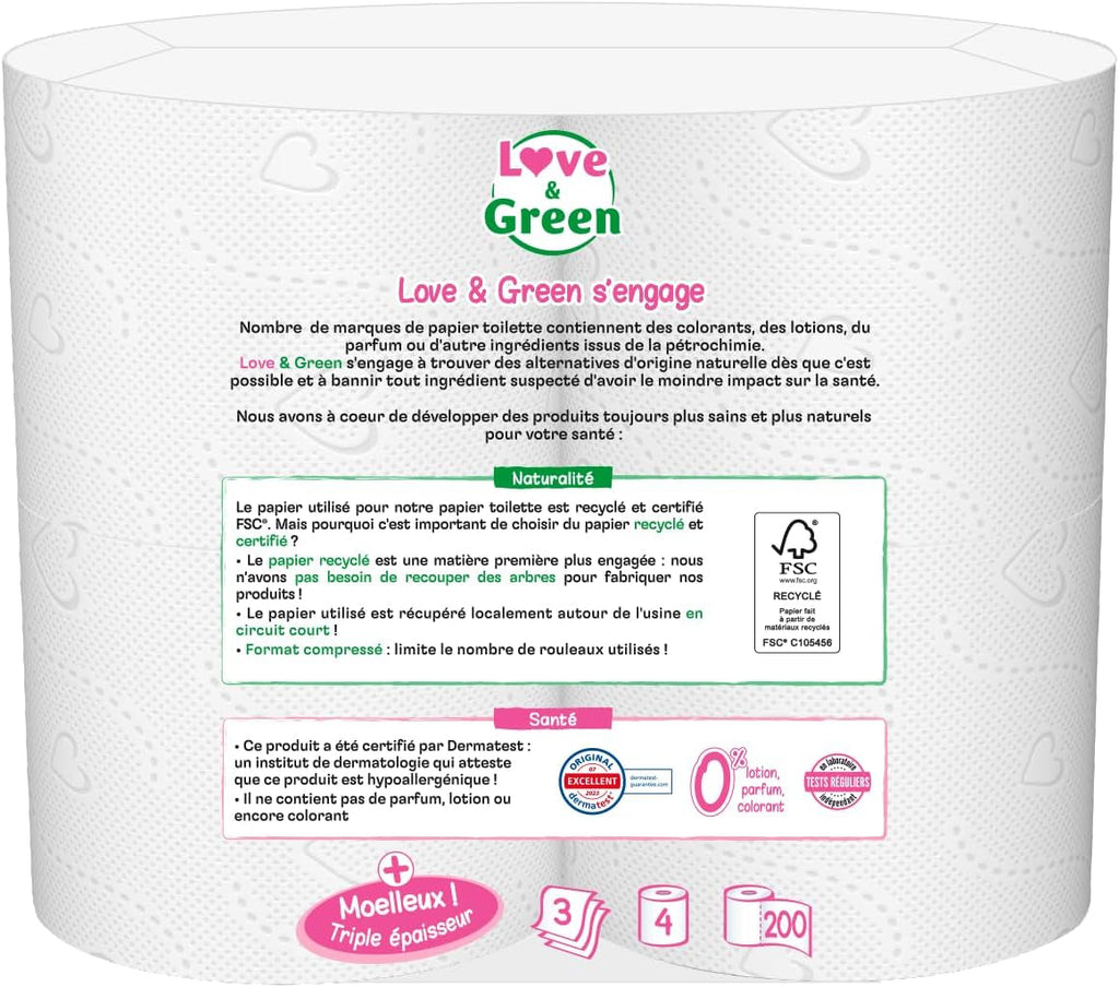 - Hârtie igienică 3 straturi - 3 straturi - hipoalergenică (certificată Dermatest) și ecologică (certificată Fsc) - 4 role comprimate = 8