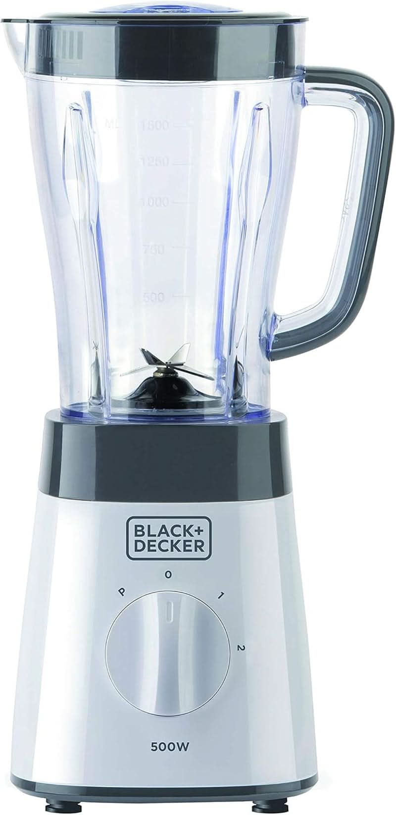 BLACK+DECKER Batidora de pie | 500W | 2 velocidades | Función de pulso | Glaskrug | 1,5 litros | Edelstahlmesser Mit 4 Klingen | Herausnehmbar Und Leicht Zu Reinigen | Cocina Weiß und Grau Naty Shop 500W Kunststoff