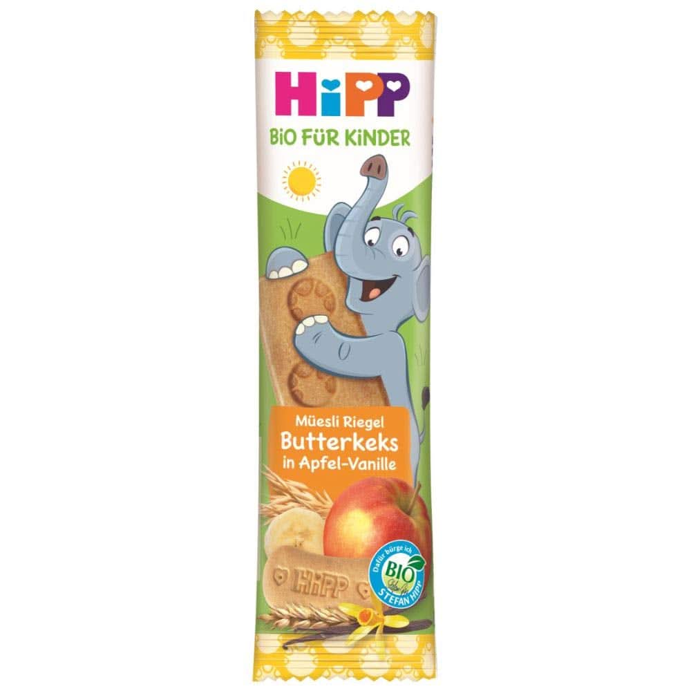 Hipp Bio-Riegel Müesli-Freund Elefant Butterkeks en Apfel-Vanille, paquete de 24 unidades (24 x 20 g) Madre e hijo Naty Shop 20 g (paquete de 24 unidades) Keks/Apfel-Van.