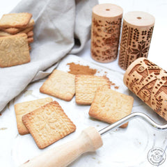 ScrapCooking 3798 Juego de rollos de galletas navideñas – 3 mini rollos de madera con motivos – Dekos mit Prägung – Forma para Kekse, Sandgestrahlt, Kekse