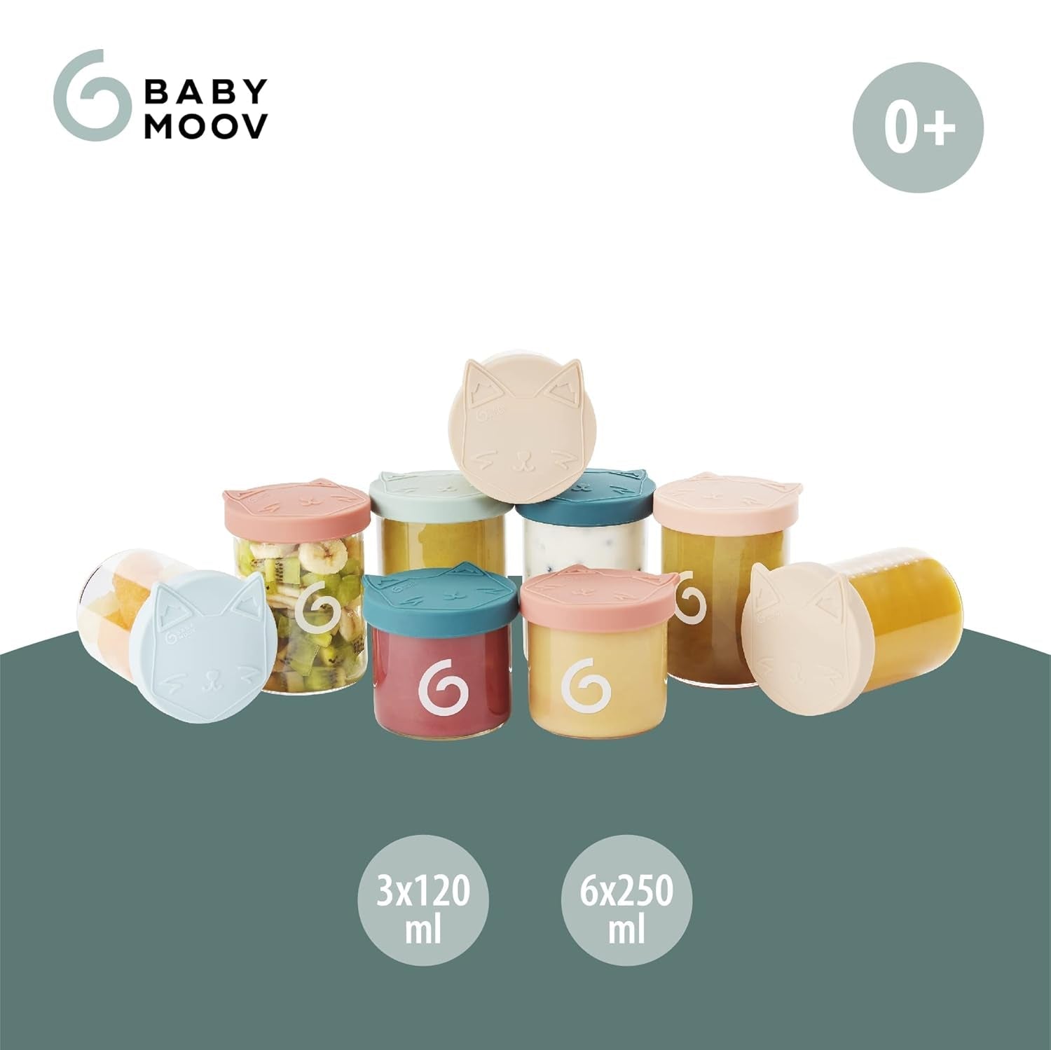 Babymoov ISY BOWLS recipiente pentru alimente pentru copii din sticlă robustă, rezistentă la temperatură - pentru depozitarea/congelarea alimentelor pentru copii, 6x 250ml + 3x 120ml Cutii depozitare alimente Naty Shop