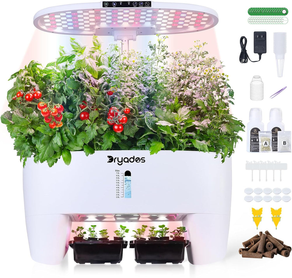 Sistema de cultivo hidropónico: 8 cápsulas, lámpara LED de espectro completo de 24 W con advertencia de nivel bajo de agua | Jardín interior para cocina, salón, escuela | Idea de regalo para jardineros aficionados.