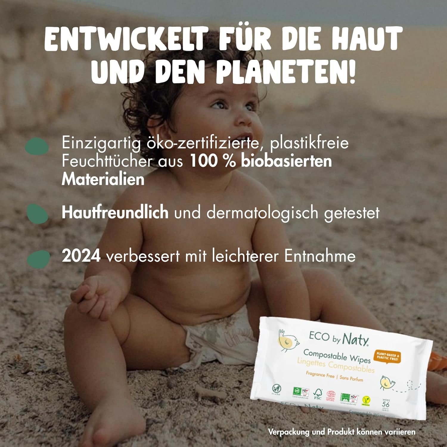 Toallitas Naty Bebé | 100% herbario y libre de fragancias para pieles sensibles | Toallitas compostables certificadas y sin plástico con 98% de agua purificada | 672 toallitas (12 paquetes)