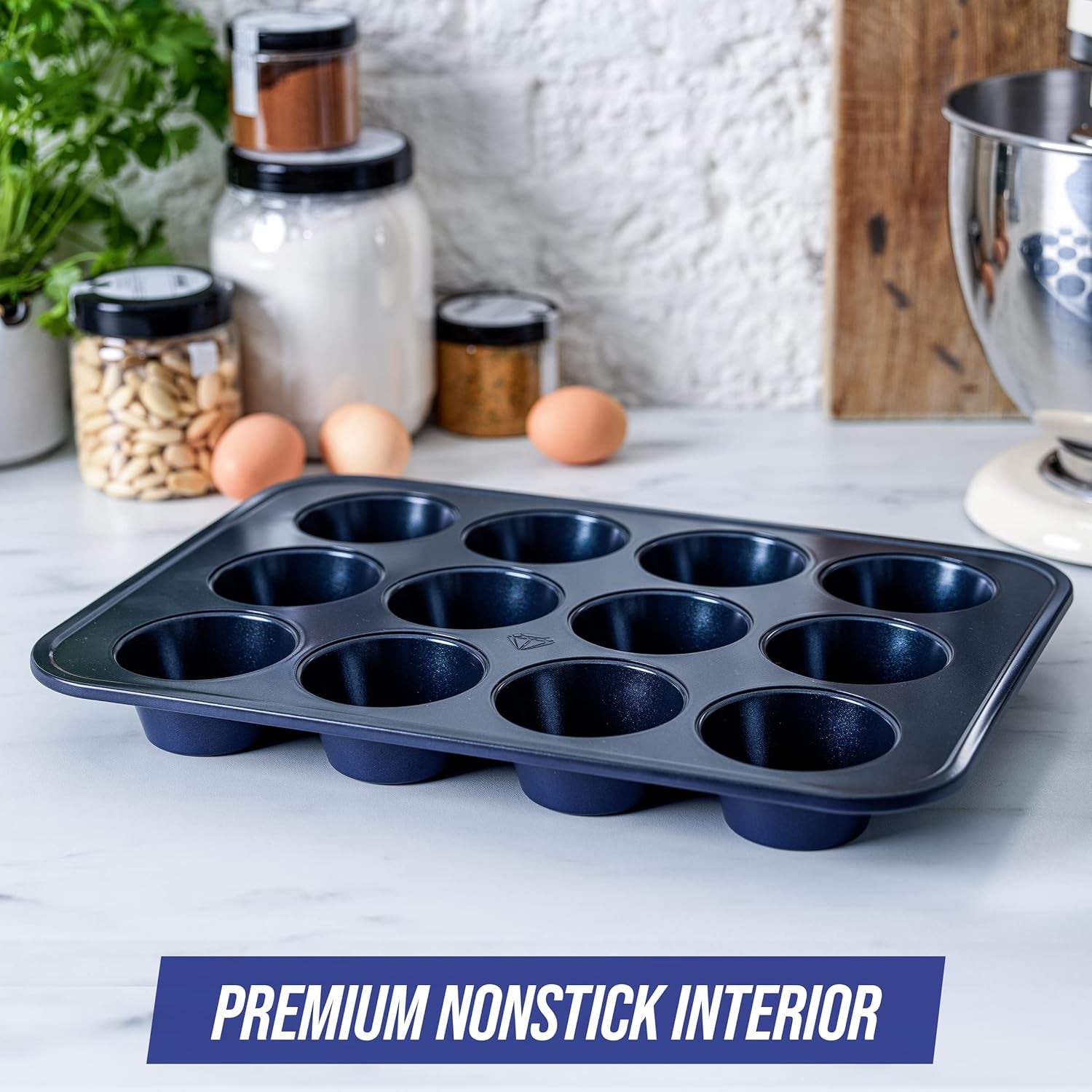Blue Diamond Bakeware 12Er Muffinform Mit Antihaftbeschichtung, Blau Moldes y bandejas para hornear Naty Shop