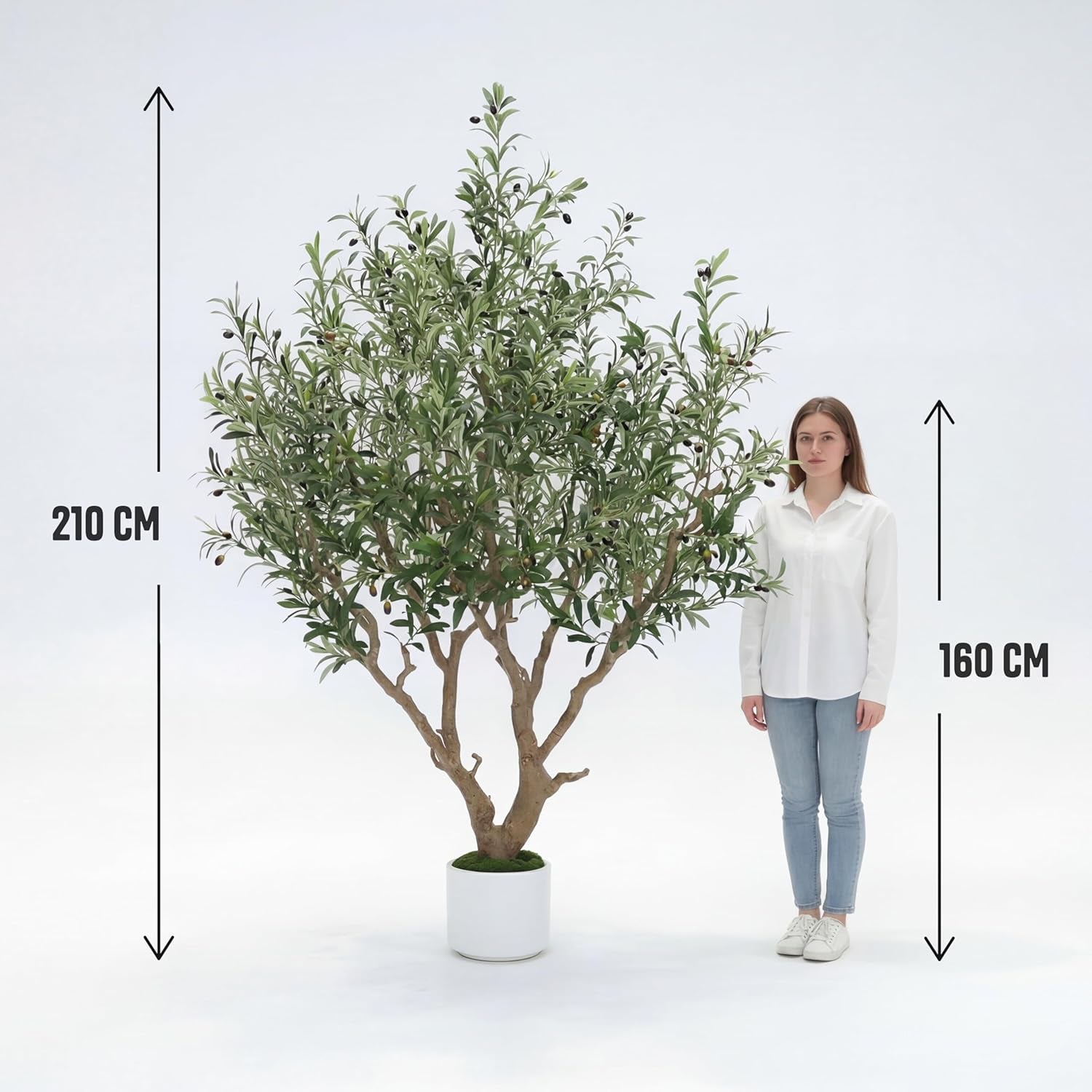 Olivenbaum Künstlich 210 Cm Inkl. Topf - Künstlicher Olivenbaum Mit Naturgetreuem Stamm, Realistischen Blättern & Oliven - Künstlicher Baum Für Indoor & Outdoor, Groß, Inklusive Moos & Topf